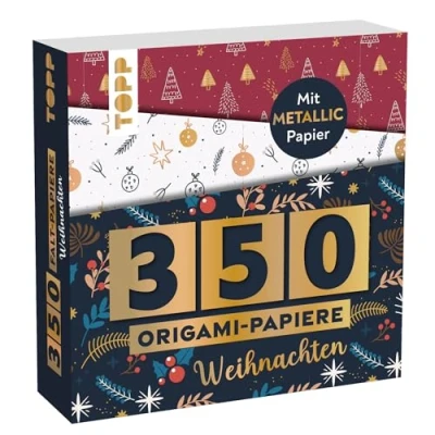 Afbeelding van 350 origami papieren kerst: vouwpapier (14 x 14 cm, 80 g/m²), in 25 designs, waarvan 50 met metaalfolie, 20 pagina&#039;s basis, softcover