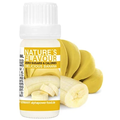 Afbeelding van ALPHAPOWER FOOD Natuurlijk voedselaroma heerlijke banaan I vloeibaar smaakdruppels en zoetstof zonder suiker, 1 x 10 ml smaak, veganistische vloeibare zoetwaterdruppels, flavour drops,