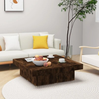 Afbeelding van Salontafel 90x90x28 cm bewerkt hout gerookt eikenkleurig