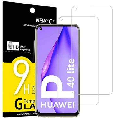 Afbeelding van NEW&#039;C Displaybeschermfolie van gehard glas voor Huawei P40 Lite 4G, krasbestendig, zonder luchtbellen, extreem robuust (0,33 mm HD ultra transparant), hardheid 9H, 2 stuks