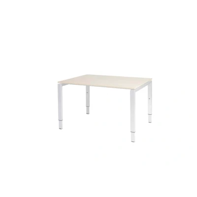 Afbeelding van Domino bureau, hoogte instelbaar (62 85cm) met 120x90cm &#039;zwevend&#039; robson eiken 25mm blad en wit (RAL9010) N poot frame.