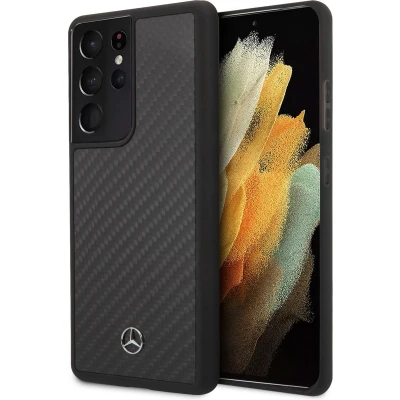 Afbeelding van Samsung Galaxy S21 Ultra Backcase hoesje Mercedes Benz Effen Zwart Carbon