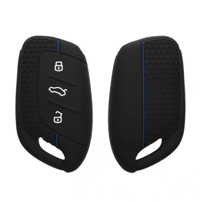Afbeelding van kwmobile autosleutel hoesje geschikt voor MG 3 knops ZS MG4 MG5 MG6 hoes Siliconen behuizing Auto sleutel case met honingraat Sleuteletui in zwart / blauw