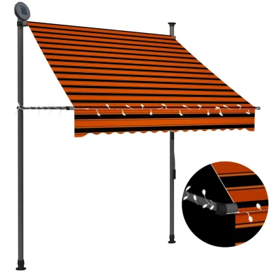 Afbeelding van Luifel handmatig uitschuifbaar met LED 150 cm oranje en bruin