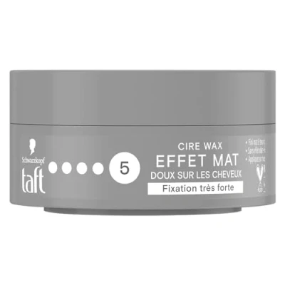 Image de Taft Schwarzkopf Cire Wax Cheveux Homme Effet Mat 5 Fixation Forte Protège les du desséchement Longue Durée Tenue 24h Coiffant Pot de 75 ml