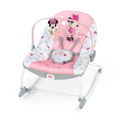 Image de Disney Baby Transat Évolutif (Utilisable Jusqu&#039;A 30 Mois) Minnie My Best Friend, 2 Jouets Inclus, Vibrations Automatiques, Harnais