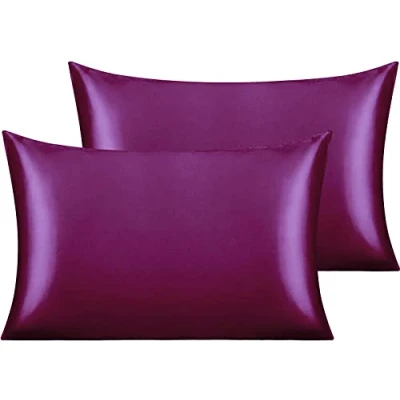 Afbeelding van Set van 2 moerbeizijde satijnen kussenslopen, zacht en puur voor haar huid, met envelopsluiting (paars standaard (50 x 75 cm)