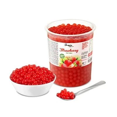 Afbeelding van INSPIRE FOOD Bubble Tea aardbei kralen Tea, Tapioca Parel voor 100% veganistisch en glutenvrij, zonder kunstmatige kleurstoffen, 1 kg