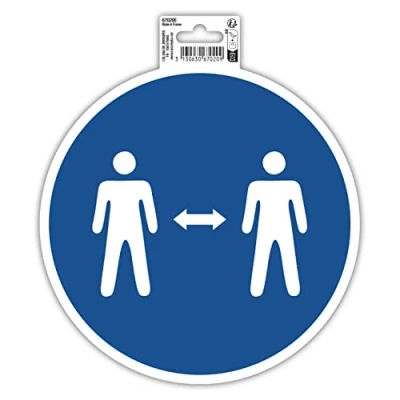 Afbeelding van Exacompta Ref. 67020E 1 rond zelfklevend paneel HOUD UW AFSTANDIGINGEN Stop Covid Gemaakt van antislip en UV bestendig behandeld PVC Paneeldiameter: 20 cm Blauw