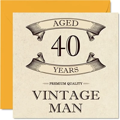 Afbeelding van Vintage verjaardagskaarten voor mannen, 40 jaar, grappige verjaardagskaart collega, vader, echtgenoot, vriend, oom, broer, 145 mm x mm, wenskaart 40e verjaardag
