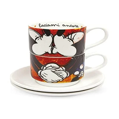 Afbeelding van Set van 2 espressokopjes + bordjes love sweet rood
