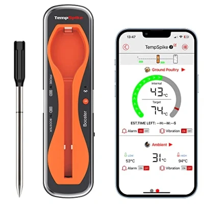 Afbeelding van ThermoPro TempSpike 150 m intelligente vleesthermometer, draadloos, keukenthermometer, bluetooth, voor grillen en luchtfriteuse, draadloze kookthermometer barbecue, oven, rookoven