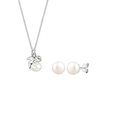 Afbeelding van Elli Dames Sieraden set engel hanger oorsteker zoetwater gekweekte parels in 925 sterling zilver