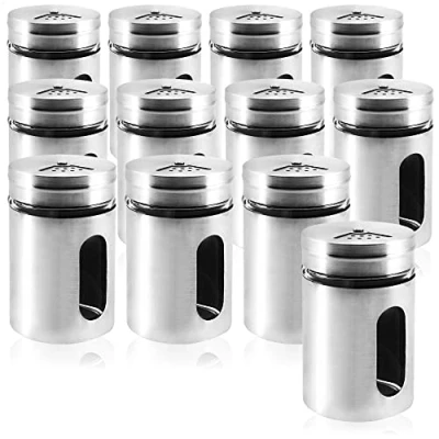 Afbeelding van com four® 12 x zoutstrooier, specerijen en kruiden van roestvrij staal (12 stuks, zilverkleurig)