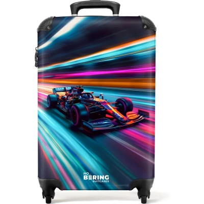 Afbeelding van NoBoringSuitcases.com® Handbagage koffer lichtgewicht Reiskoffer trolley Formule 1 auto met kleurrijke lichtsporen Rolkoffer wieltjes Past binnen 55x40x20 en 55x35x25