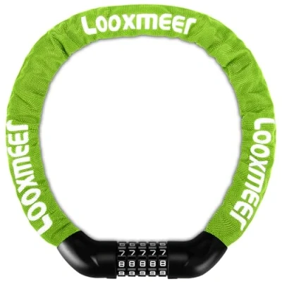 Afbeelding van Looxmeer kettingslot voor fiets, 90 cm, fiets met 5 cijfers, code, robuust motorslot fietsen, motoren, elektrische scooters, scooters en poorten, donkergroen