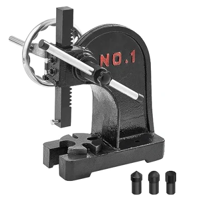 Image de VEVOR Presse à Crémaillère Manuelle de 1 tonne avec Volant, Hauteur Maximale 15 cm, Arbre Robuste en Fonte, Précision pour Estampage, Pliage, Étirement, Formage