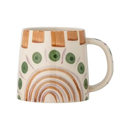 Afbeelding van Bloomingville SHAMA Cr Me Mok, wit/groen, 500 ml, met caf mok in c ramic