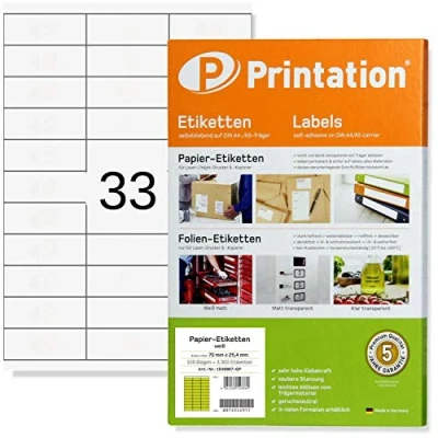 Afbeelding van Universele etiketten 70 x 25,4 mm om te beschrijven, wit, bedrukbaar, 3300, op 100 vellen A4, 3 11 adreslabels 3421, 4455 LA121