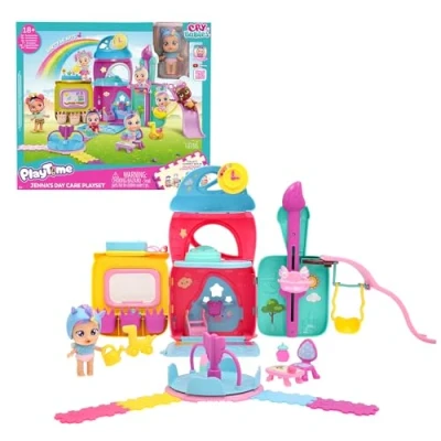Afbeelding van Cry Babies Playtime Jenna&#039;s Day Care Playset poppenhuis met exclusieve Jenna pop, 18+ accessoires en verrassingen, ze huilt echte tranen, speelgoed cadeau voor kinderen van 4 tot 6 jaar