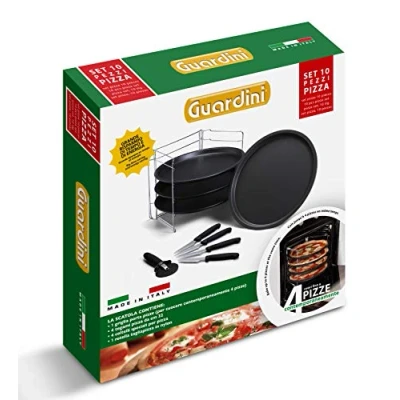 Image de Guardini 4223027514 coffret cadeau pizza 10 pièces comprenant 1 grille avec 4 moules a pizzas 32 cm, couteaux à et roulette