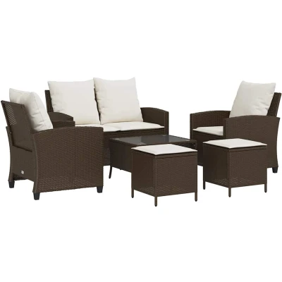 Afbeelding van vidaXL 6 delige Loungeset met kussens poly rattan bruin