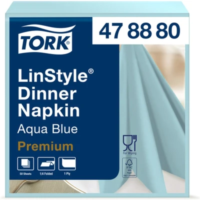 Afbeelding van Dinnerservetten Tork LinStyle® 1/4 vouw 1 laags 50st aquablauw 478880
