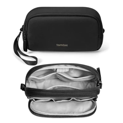 Afbeelding van tomtoc Gerecycleerde Kabeltas voor MacBook, Muis, Kabel, Hub, Powerbank, USB stick, Voeding, Elektronische Accessoires Opbergtas Cosmetische tas Tas, zwart., organizer