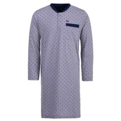 Afbeelding van Henry Terre Heren nachthemd, lange mouwen, kompas, borstzak, knoopsluiting, maat M 3XL, Navy Blauw