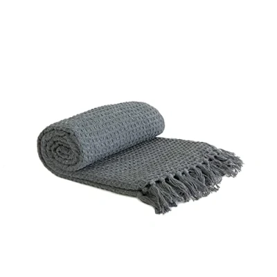 Afbeelding van Emma Barclay Honeycomb Bankovertrek, effen, wafelpatroon, van gerecycled katoen, voor fauteuil, bank, antraciet, 127 x 152 cm