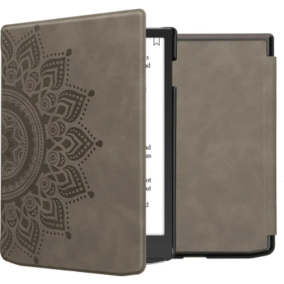 Afbeelding van kwmobile e reader hoesje geschikt voor Pocketbook InkPad 4 / Color 3 2 Vivlio hoes Ereader flip case met standaard Kunstleren cover Opkomende Zon design in grijs