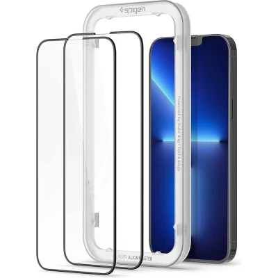 Afbeelding van Spigen AlignMaster Screenprotector compatibel met iPhone 14 Plus, 13 Pro Max, 2 Stuks, Frame voor eenvoudige installatie, Volledige dekking, Case friendly, 9H Gehard Glas