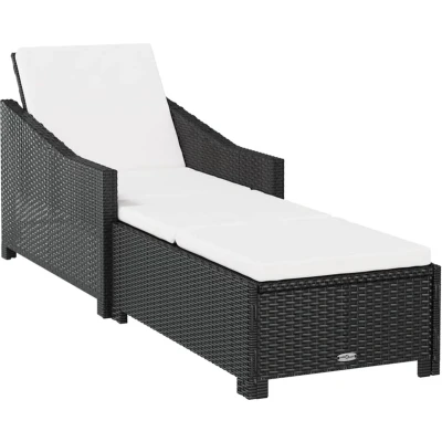 Afbeelding van Ligbed met crmewit kussen poly rattan zwart