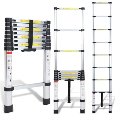 Afbeelding van Cecaylie telescopische ladder, 2,6 m, van hoogwaardig aluminium, rekbaar, antislip, belastbaar tot 150 kg