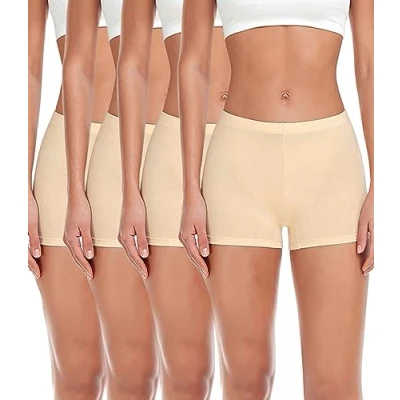 Image de wirarpa Boyshort Lot de 4 caleçons boxers sécurité pour femme en coton anti frottement avec entrejambe 100% coton, beige, M