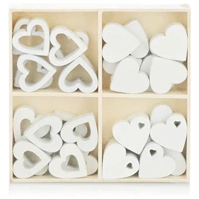Afbeelding van COM FOUR® 32 x Sprinkle hartjes decoratie kleine houten harten in vier motieven voor tafeldecoratie de lente, Pasen, bij bruiloften (32 hartjes)