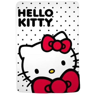 Afbeelding van Franco Sanrio Hello Kitty Superzacht pluche beddengoed met stippen 157,5 x 228,6 cm Officieel gelicentieerd product