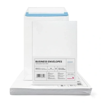 Afbeelding van 50 enveloppen DIN C5 wit 162 x 229 mm rechte klep zelfklevend zonder venster 90 g commerciële
