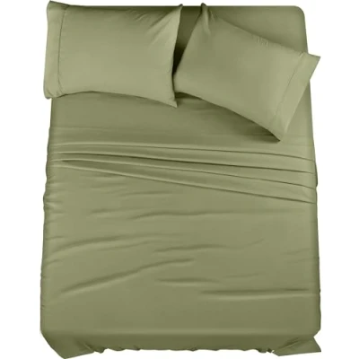 Afbeelding van Utopia Bedding 4 delige beddengoedset van geborstelde microvezel, krimp en kleurecht, onderhoudsvriendelijk (tweepersoonsbed, olijf)