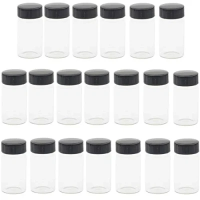 Afbeelding van KAHEIGN 20 stuks transparante glazen flessen van ml met kunststof schroefdop en zwarte dop, laboratoriumfles