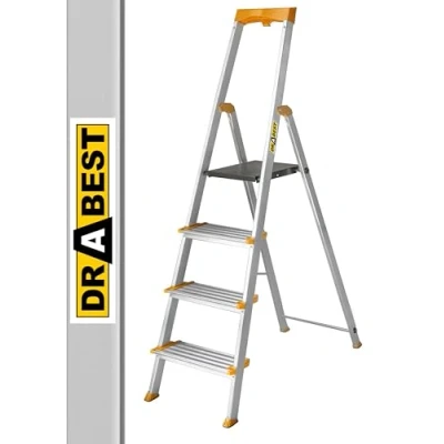 Afbeelding van DRABEST Vouwladder met 4 treden Aluminium ladder gereedschapshouder en 120 mm breed, antislip Draagkracht tot 150 kg