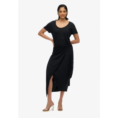 Afbeelding van Superdry Midi Wrap Jurk Dames Black 40 Zwart Jurkjes &amp; Rokjes