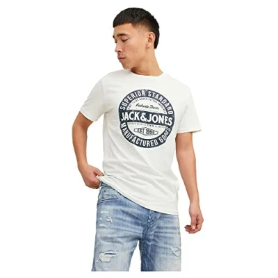 Image de JACK &amp; JONES T shirt Logo Crew Neck Shirt, Blanc (Cloud Dancer), M