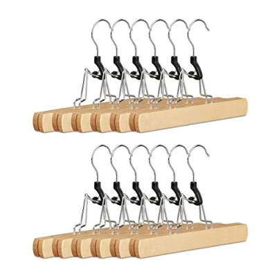 Afbeelding van relaxdays broekhanger hout pak van 12 broekklem vilt
