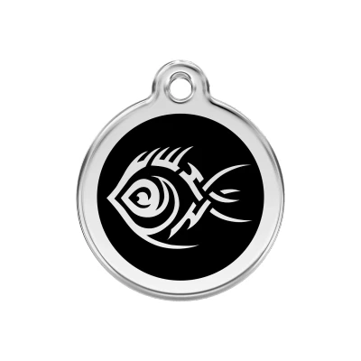 Afbeelding van Tribal Fish Black roestvrijstalen hondenpenning medium/gemiddeld dia. 3 cm RedDingo
