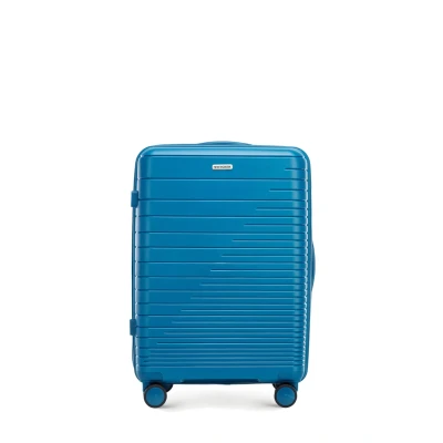 Afbeelding van WITTCHEN Fuerta Line koffer van polypropyleen met glanzende riemen, 4 dubbele zwenkwielen aluminium, telescopische handgreep, TSA slot, Blauw, Middelgrote