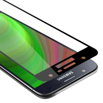 Afbeelding van Cadorabo Screenprotector geschikt voor Samsung Galaxy J7 2015 Volledig scherm pantserfolie Beschermfolie in TRANSPARANT met ZWART Gehard (Tempered) display beschermglas 9H hardheid 3D Touch