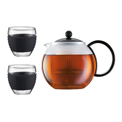 Afbeelding van Bodum K1844 01 2 Assam theepot set met glazen 35 cl siliconen band, 1 liter, zwart