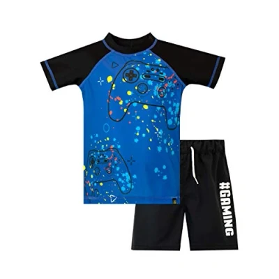 Afbeelding van Harry Bear Gaming badpak voor kinderen, jongens, tweedelige zwemset spelers, zwart.