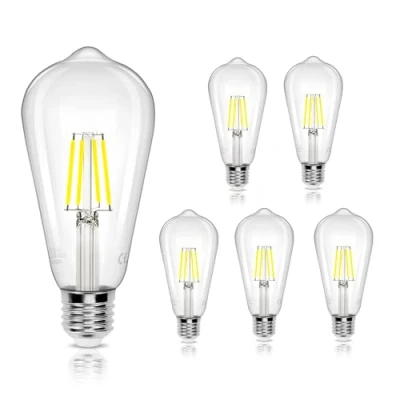 Afbeelding van Aigostar ledlamp E27, koudwit, 6500 K, 500 lm, 4 W, komt overeen met 42 W gloeilamp, retro ST64, niet dimbaar, 5 stuks
